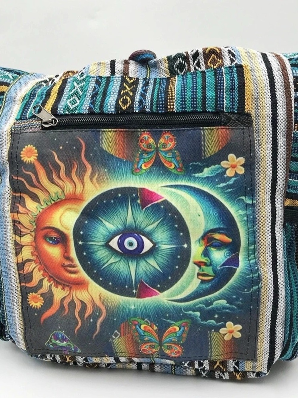 BNWT Rising International Woven Sun Moon Eye Backpack